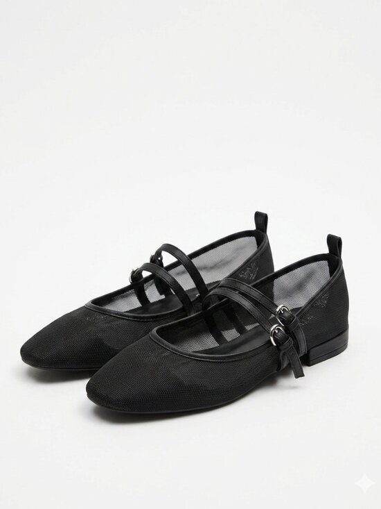 Abound Shoes - NWOT Abound Galantis Mesh Mary Jane Flats Double-Strap Buckle Shoes Black 8.5